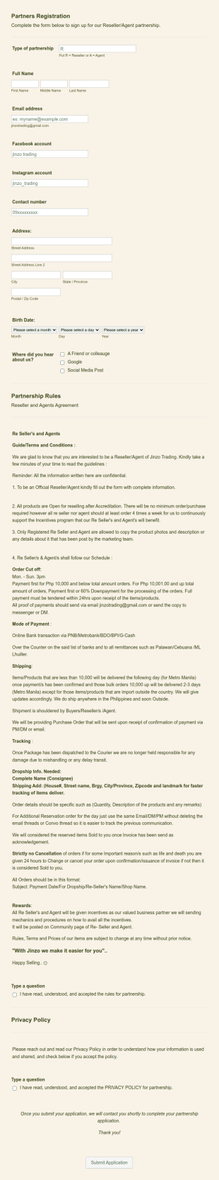 Partners Registration Form Template