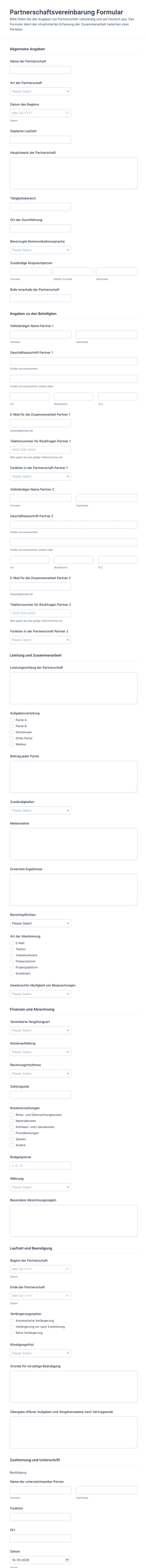 Partnerschaftsvereinbarung Form