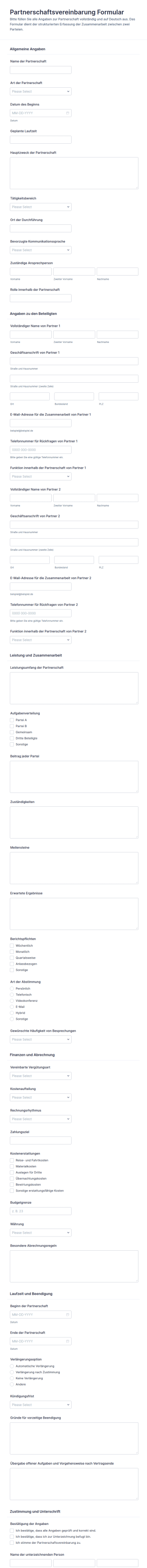 Partnerschaftsvereinbarung Formular