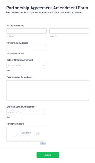 Partnership Agreement Amendment Form Template