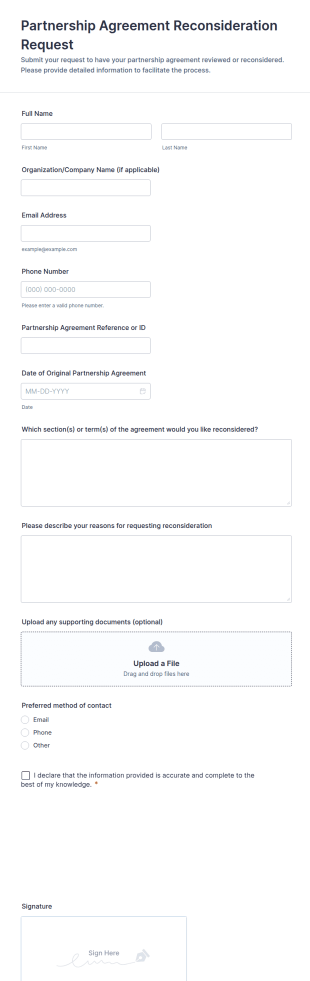 Partnership Agreement Reconsideration Request Form Template