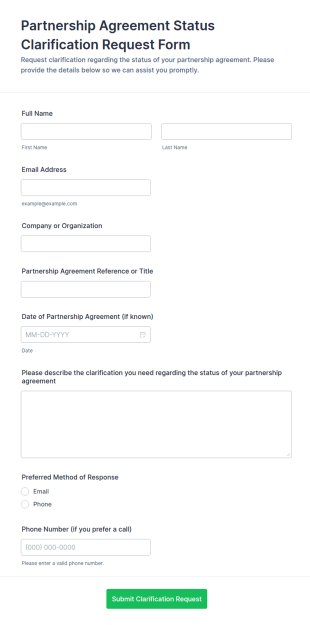 Partnership Agreement Status Clarification Request Form Template