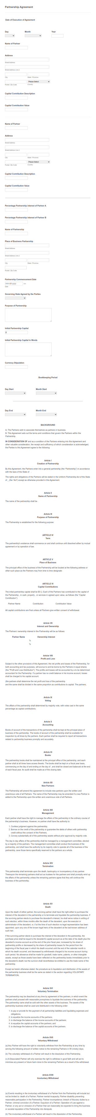 Partnership Agreement Template