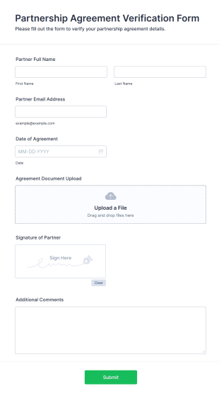Partnership Agreement Verification Form Form Template