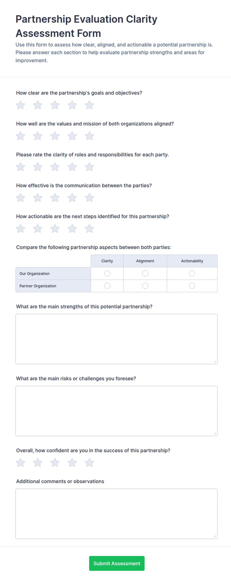 Partnership Evaluation Clarity Assessment Form Template | Jotform