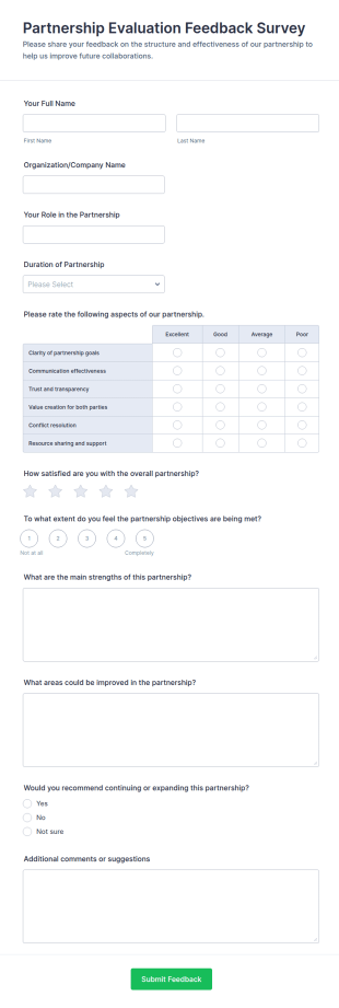 Partnership Evaluation Feedback Survey Form Template