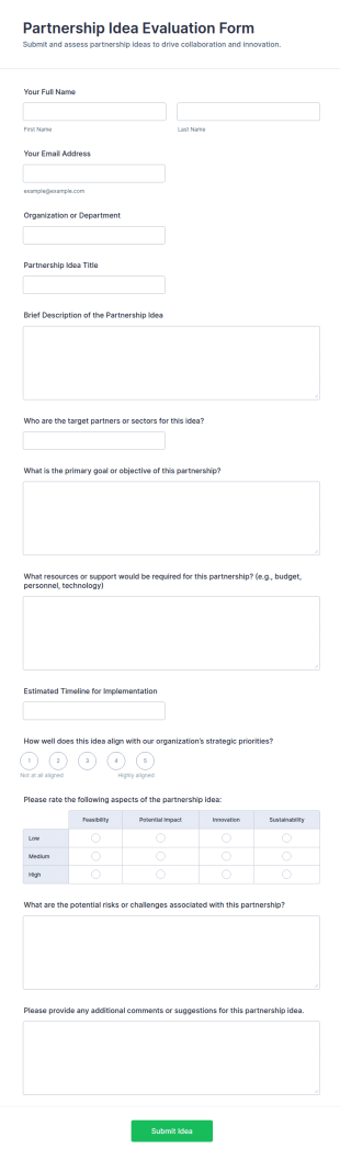 Partnership Idea Evaluation Form Template