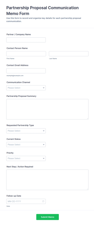 Partnership Proposal Communication Memo Form Template