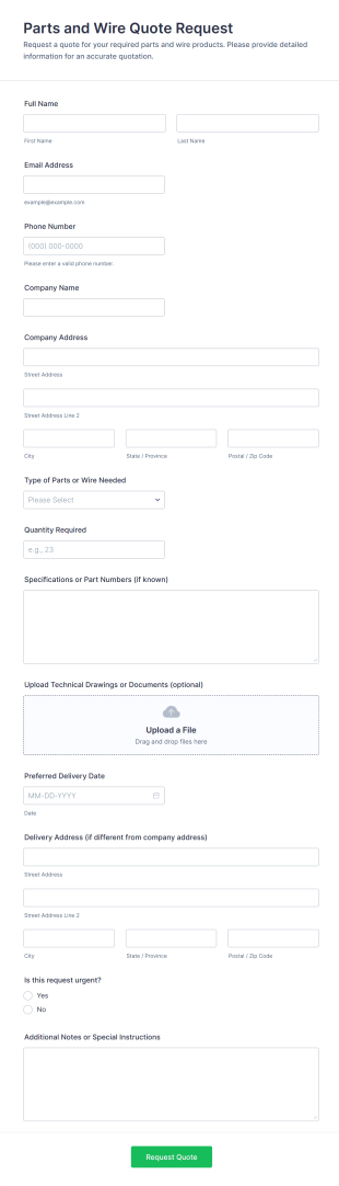 Parts And Wire Quote Request Form Template