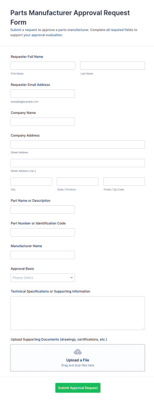 Parts Manufacturer Approval Request Form Template