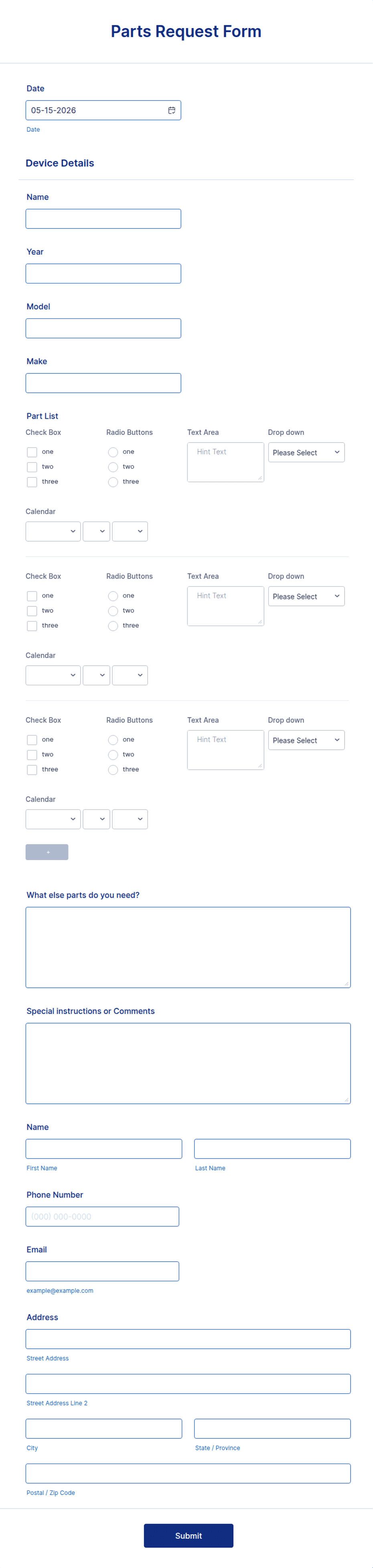 Parts Request Form Template | Jotform