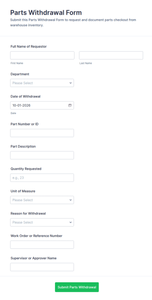 Parts Withdrawal Form Template