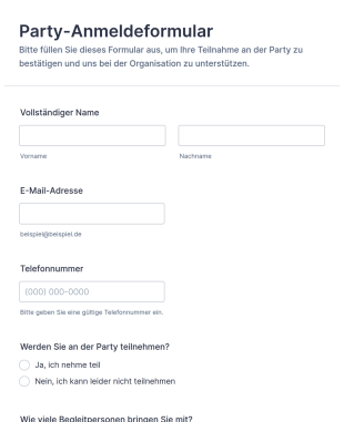 Party Anmeldeformular