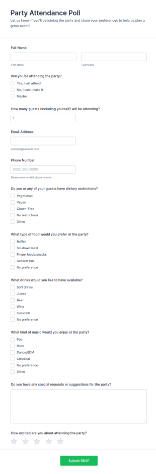Party Attendance Poll Form Template