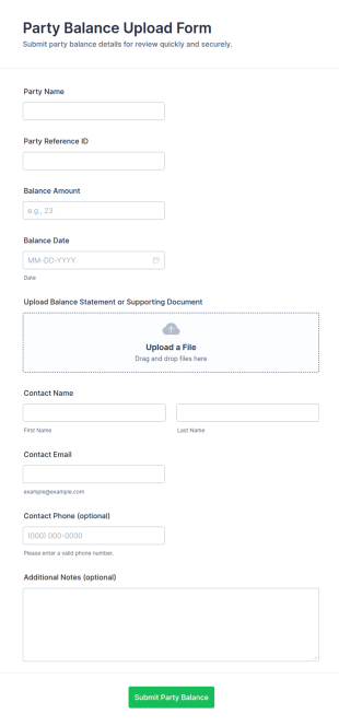 Party Balance Upload Form Template