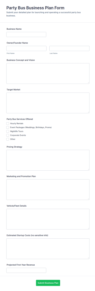 Party Bus Business Plan Form Template
