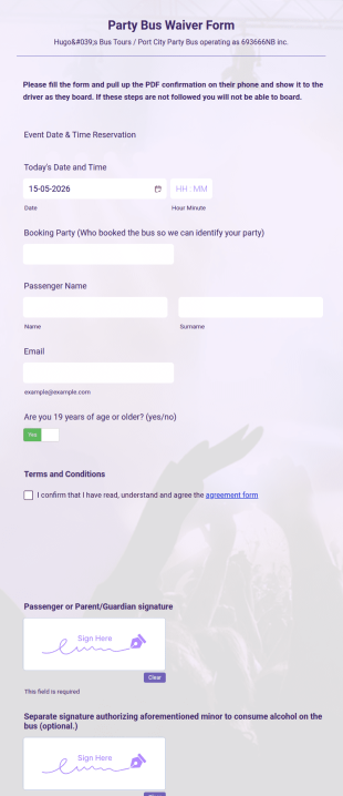 Party Bus Waiver Form Template