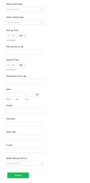 Party Bus Quote Request Form Template