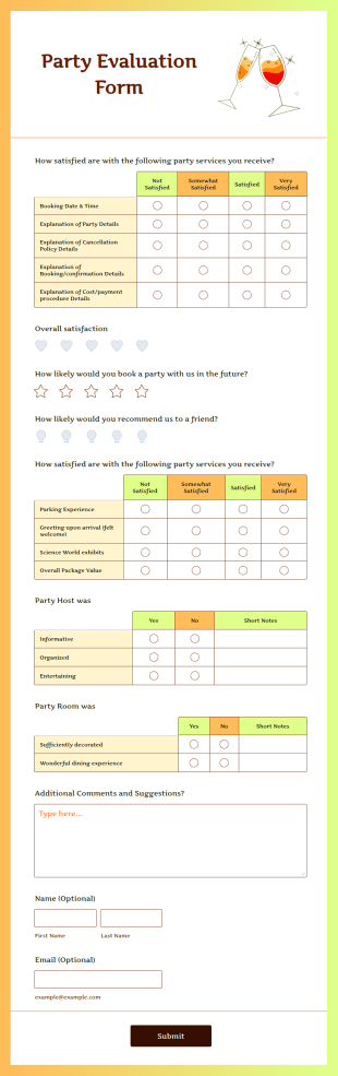 Party Evaluation Form Template