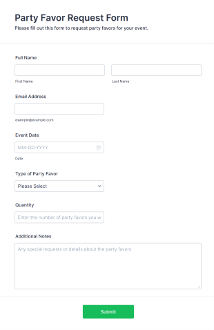 Party Favor Request Form Template