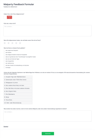 Party Feedback Formular Form Template
