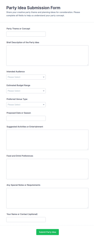 Party Idea Submission Form Template