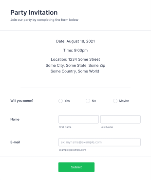 Party Invitation Form Template