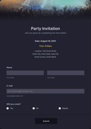 Party Invitation Form Template