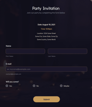 Party Invitation Form Template
