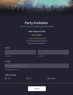 Party Invitation Form Template