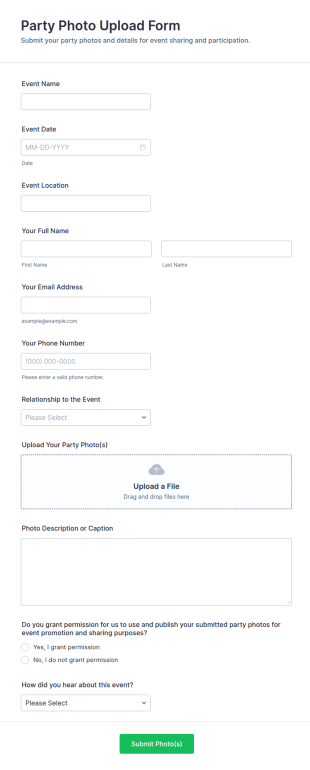 Party Photo Upload Form Template