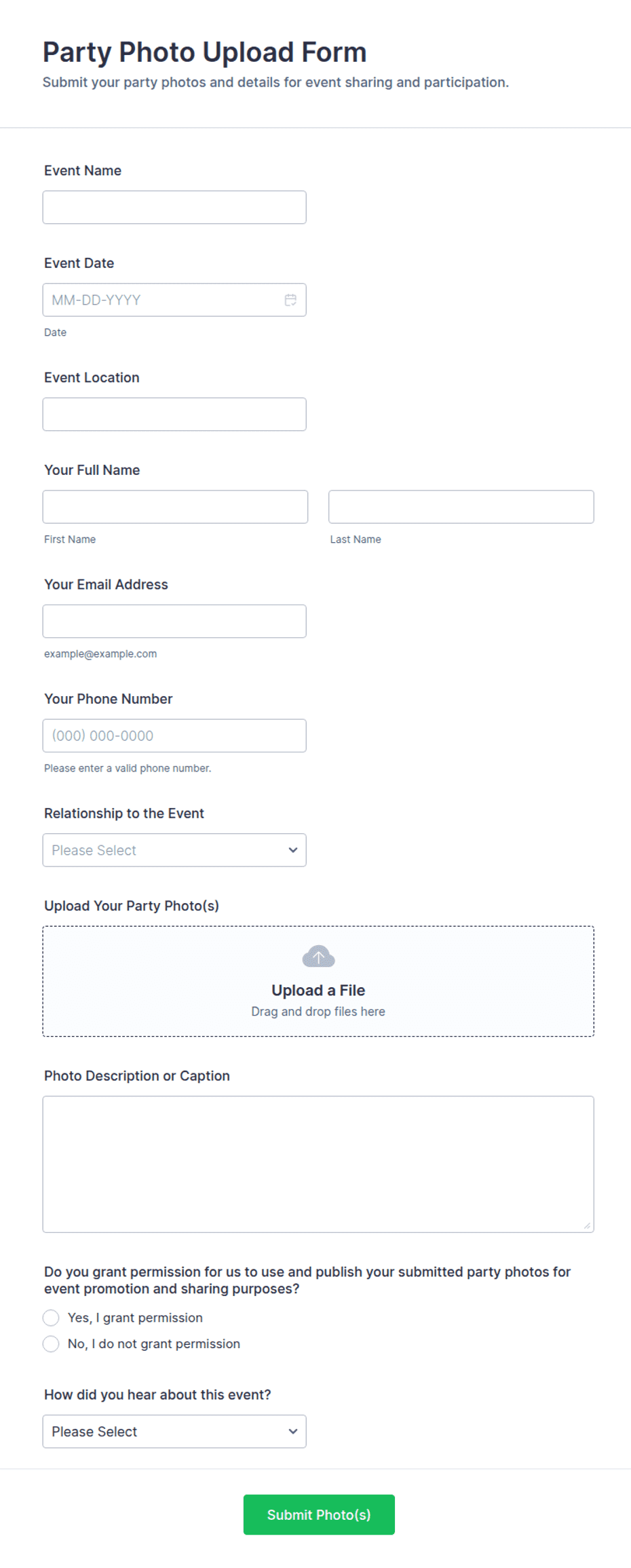 Upload Form Example Good Party Photo Upload Form Template | Jotform