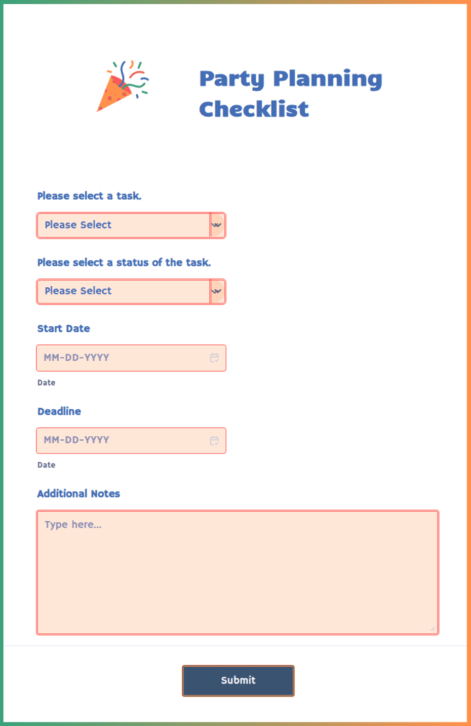 Party Planning Checklist Form Template | Jotform