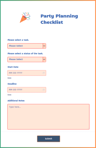 Party Planning Checklist Form Template