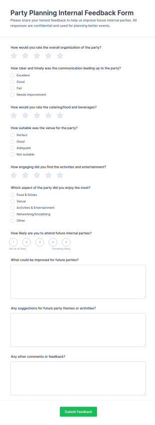 Party Planning Internal Feedback Form Template