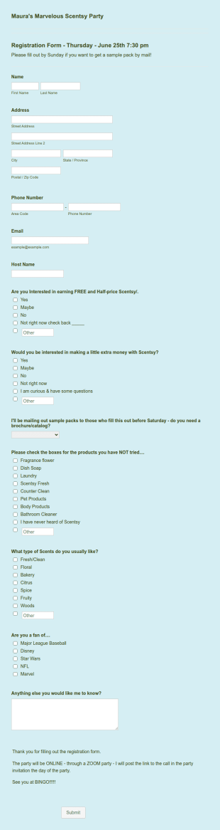Party Registration Template