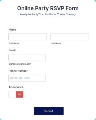Online Party RSVP Form Template