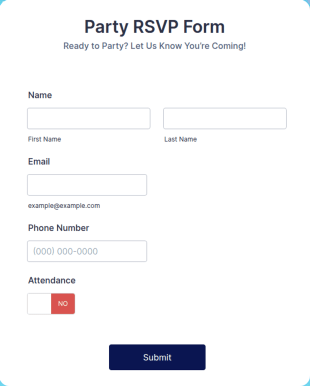 Online Party RSVP Form Template