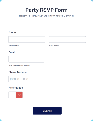 Online Party RSVP Form Template