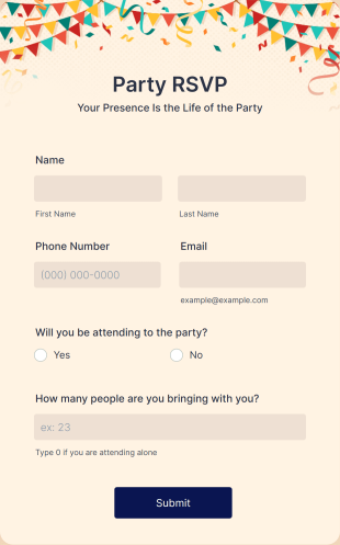 Party RSVP Form Template