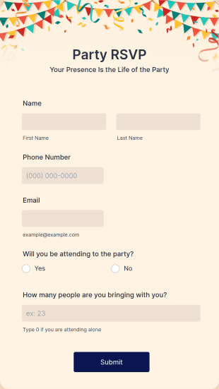 Party RSVP Form Template