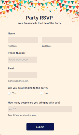 Party RSVP Form Template