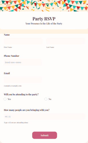 Party RSVP Form Template