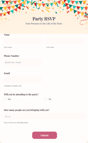 Party RSVP Form Template