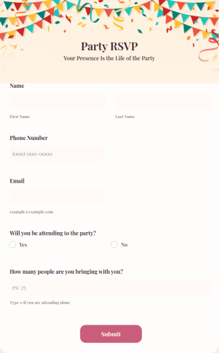 Party RSVP Form Template