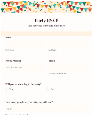 Party RSVP Form Template