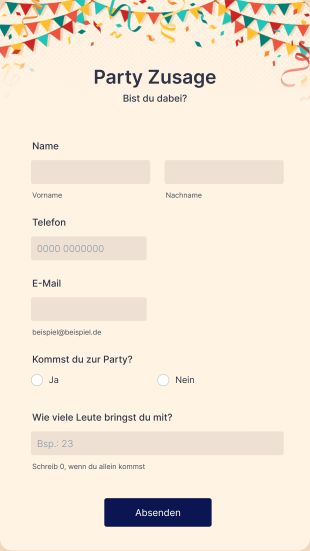 Party Zusage Form Template