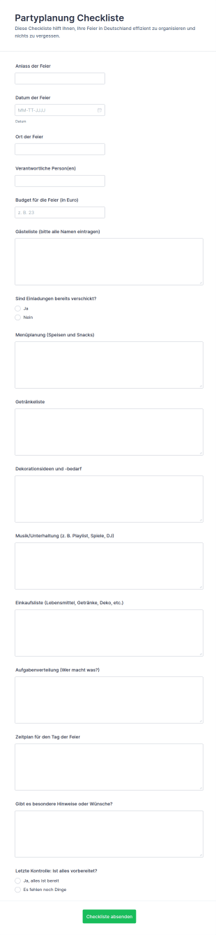 Partyplanung Checkliste
