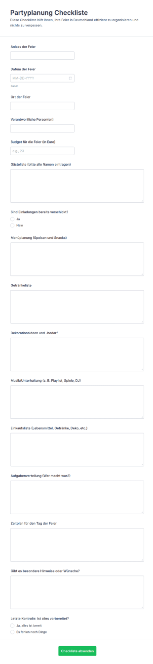 Partyplanung Checkliste