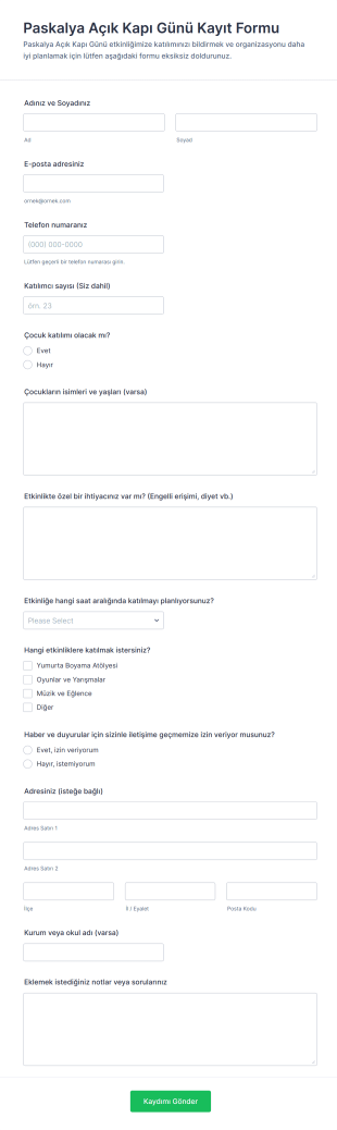 Paskalya Açık Kapı Günü Kayıt Form Şablonu